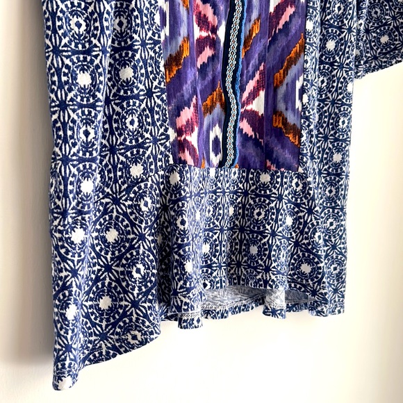 Anthropologie Akemi + Kin Blue Purple Split Neck Ikat Boho Top - Picture 7 of 11